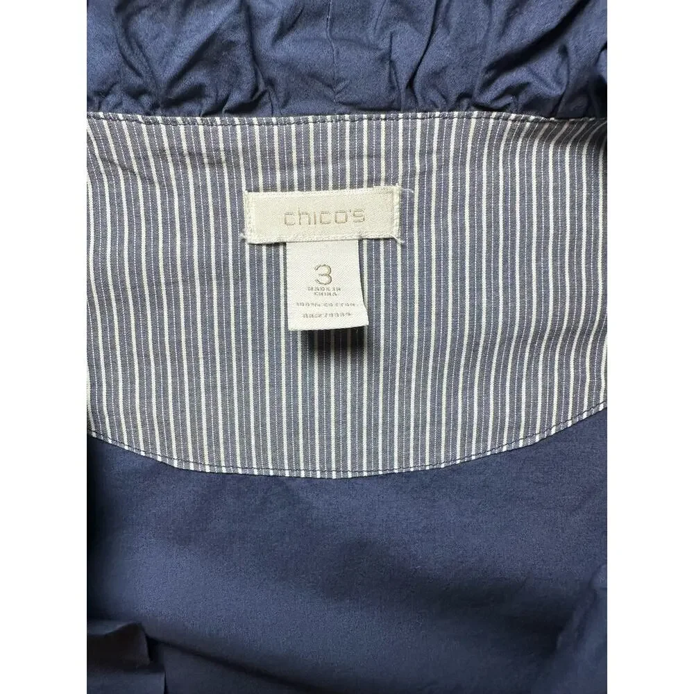 Chicos Jacket Women’s Size 3 US XL Navy Blue Open Front Ruffle Zip Pockets - Picture 6 of 7